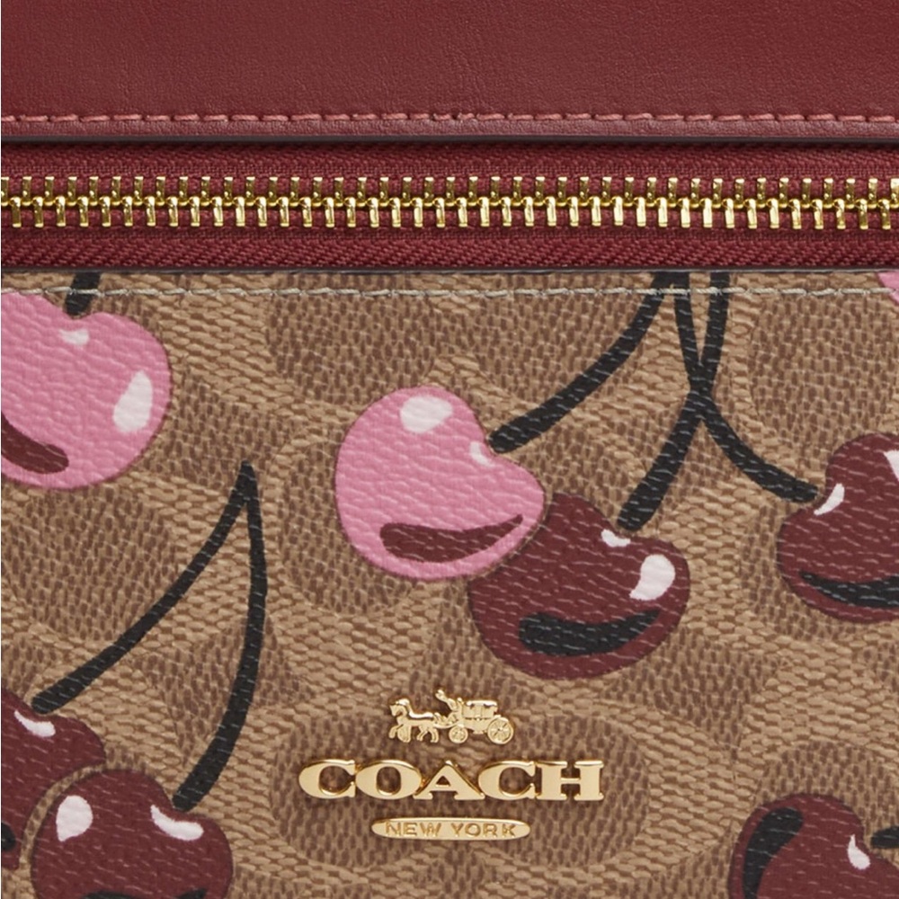 Coach Cosmetic Case In Signature Canvas With Cherry Print CZ025 Tan multi - Picture 3 of 10